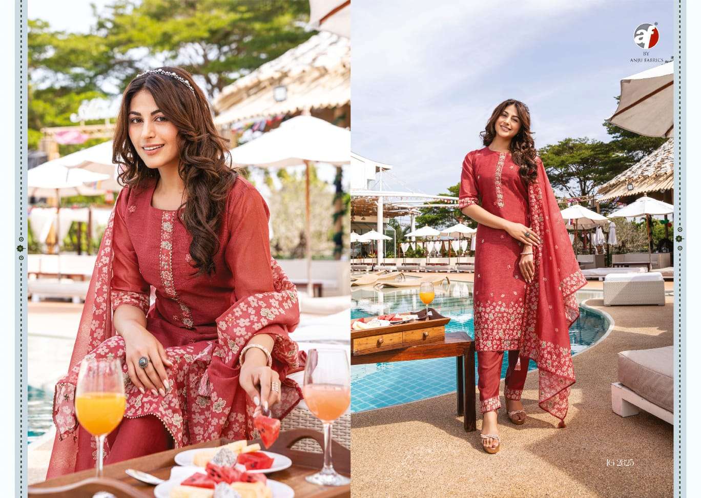 INSTAGIRL VOL 4 MODAL SILK COTTON LINNING KATHA WORK KURTI WITH JAAM SILK PANT AND DUPATTA BY AF BRAND 403